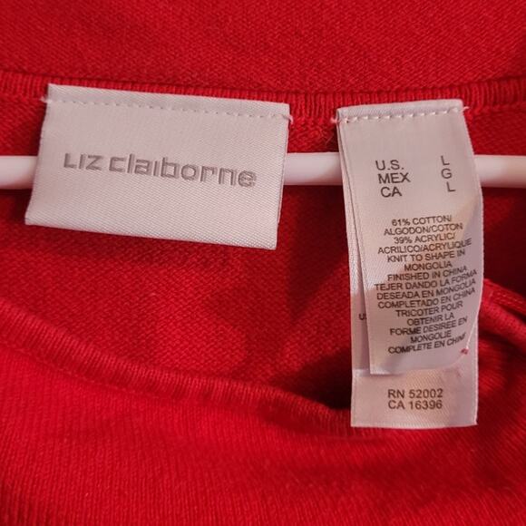 Liz Claiborne Red Sweater Sz Large Shoulder Zipper Kangaroo Pockets Dopamine - Picture 6 of 9